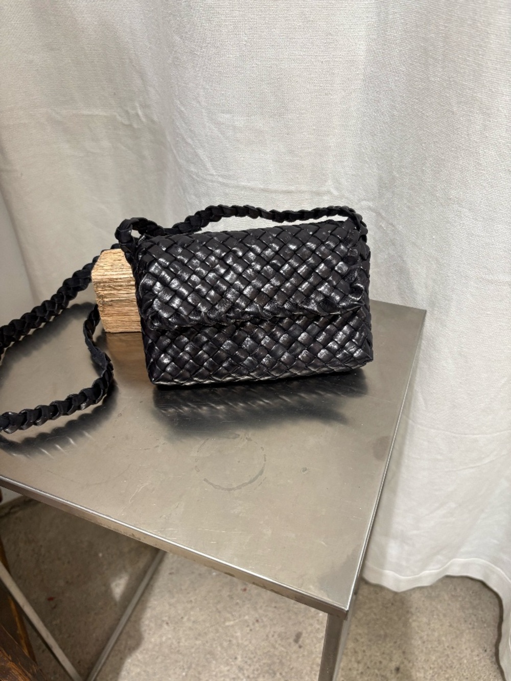 Veev Woven Leather Crossbody Bag in Black